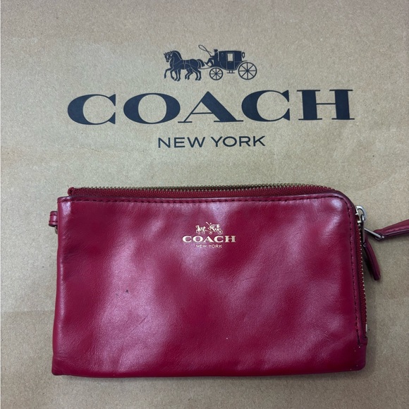 Coach Burgundy Leather Pouch - Picture 1 of 5